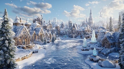 Winter village landscape