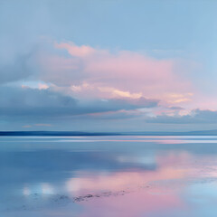 Naklejka premium Serenity at Dusk: A Soothing Xanax-Colored Sky Reflecting on Tranquil Waves