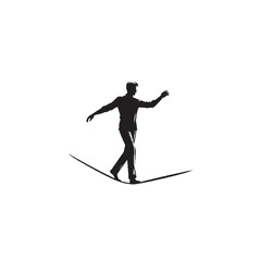 Person Walking on Tightrope Silhouette on White Background &ndash; Vector Illustration for Balance, Risk-Taking, and Symbolic Determination Concepts