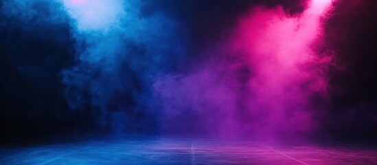 Fototapeta premium Energetic stage presence illuminated by neon hues of vaporous essence