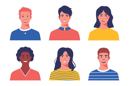 Diverse Smiling Faces: A collection of diverse individuals, each displaying a unique expression of happiness, representing inclusivity and unity in a vibrant and approachable style.