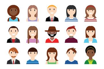 Diverse Face Portraits: A vibrant collection of diverse portraits, each representing a unique individual, showcasing various features and hairstyles, set against a clean background.