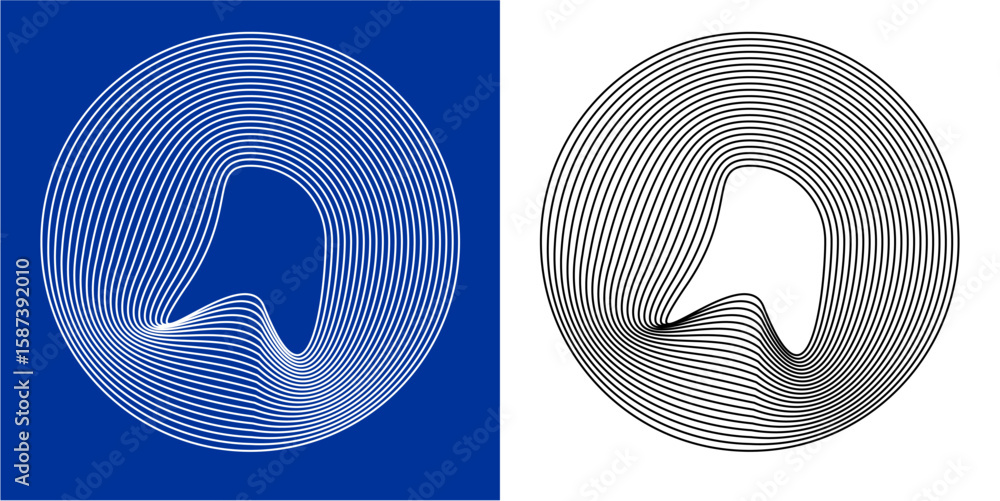 Poster abstract geometric design featuring flowing, wavy lines forming a dynamic and distorted circular sha