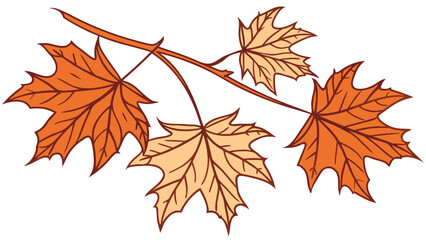 Fototapeta premium Illustration of a branch with three maple leaves in autumn colors on a white background image
