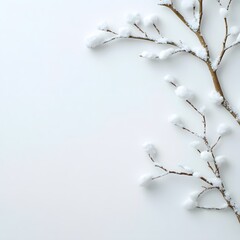 Snow-Covered Branches on a White Background in Peaceful Winter Scene