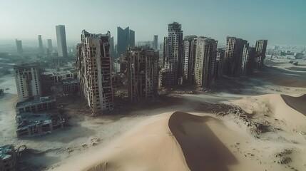 Abandoned high rise buildings in desert landscape