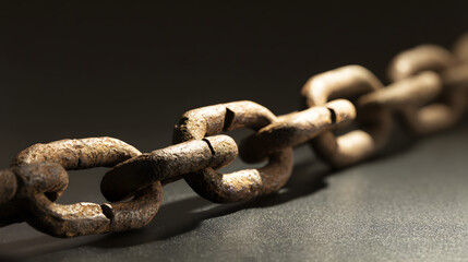 Broken iron chain links on a dark surface, symbolizing liberation and breaking free from constraints.