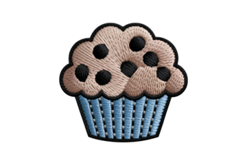 Embroidered cupcake with blueberry topping muffin dessert