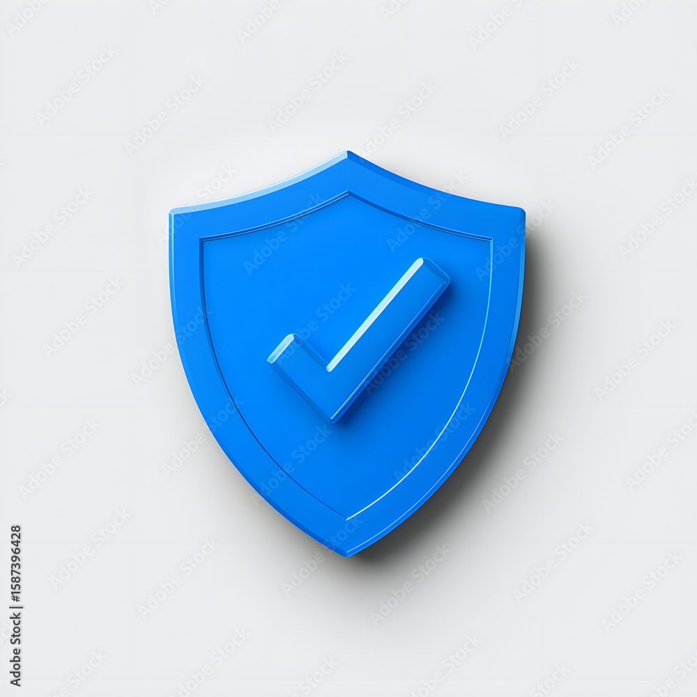 Poster blue shield providing security and showing verification check mark