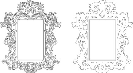 Vector sketch illustration silhouette design detail glass mirror frame classic gothic vintage ethnic floral traditional 