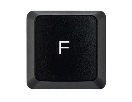 Isolated F Keyboard Key Button, Front Top View, Transparent PNG