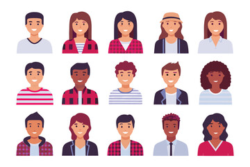 Diverse People Portraits: Collection of colorful vector portraits showcasing various ethnicity and hairstyle.