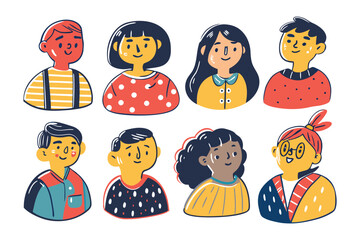 Cartoon Portrait Collection: A diverse collection of colorful cartoon portraits, each one capturing a unique personality and expression, perfect for adding a touch of character to any project.