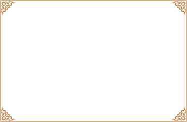 Elements of ornate vintage frames. Border gold on white classic calligraphy swirls, floral motifs. Design print for greeting cards, wedding invitations, restaurant menu, royal certificates. Set 542
