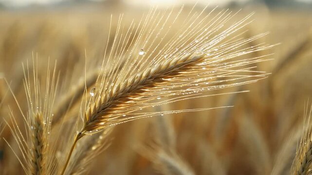 drops of morning dew on an ear of wheat