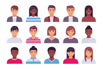 Diverse Avatar Collection: A vibrant display of diverse faces, representing a wide array of individuals with varying ethnicities, hairstyles, and expressions, ready for profile usage.