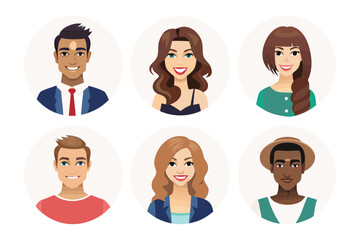 Diverse Circle of Faces: A vibrant collection of smiling faces, each encapsulated within a circular frame, represents the beauty of diversity. This illustration emphasizes inclusivity.