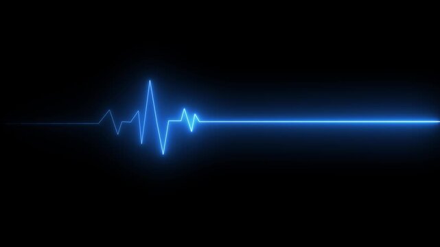 Neon ecg line animation video on black background. Heart beat. Electrocardiogram. One pulse line. ECG heartbeat monitor, ECG monitor, Heart beating and pumping, medical abstract animation. Heart beati