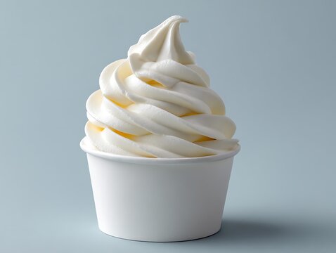 Soft vanilla ice cream or frozen yogurt in white blank takeaway paper cup mockup or mock up template isolated on white background