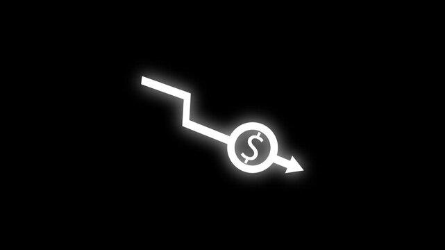Money loss. Cash with down arrow stocks graph, concept of financial crisis, market fall. Money, profit, investment, economy, finance and demotion business concept.
