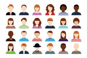 Diverse Avatar Collection: An organized array of diverse human avatars representing various individuals, perfect for depicting community, identity, and personalization.