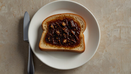 Australian vegemite spread on buttered toast slices