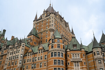 Famous castle hotel with copper rooftops, Ch&acirc;teau Frontenac in Qu&eacute;bec City.