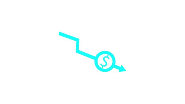 Money loss. Cash with down arrow stocks graph, concept of financial crisis, market fall. Money, profit, investment, economy, finance and demotion business concept.