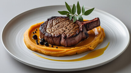 pan-seared kangaroo steak, cooked to a perfect medium rare