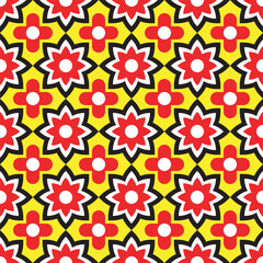 Geometric Floral Repeat Pattern in Red, Yellow, and Black, Background
