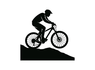 Obraz premium Mountain biker riding downhill on a dirt trail silhouette isolated on transparent background