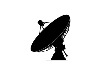 Create a bold silhouette of a satellite dish, symbolizing space exploration and communication technology, with a sleek, minimalist design