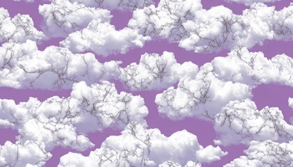 Fototapeta premium White marble cloud pattern on a purple background with fluffy cloud formations in a seamless repeating design