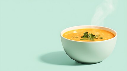 Steaming bowl of hearty lentil soup garnished with fresh parsley