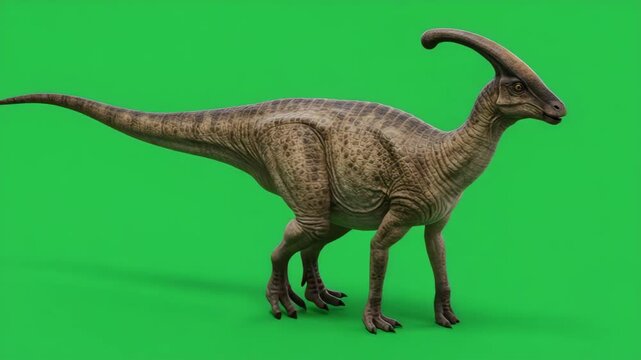 Parasaurolophus animal walking on green screen background