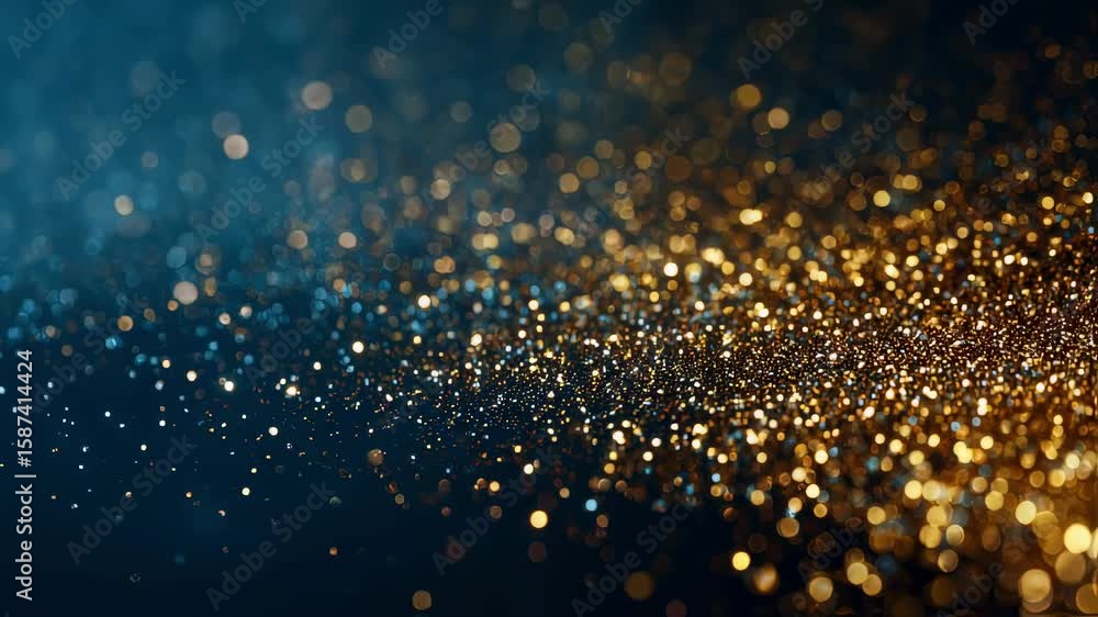 Poster a closeup view of scattered golden glitter particles suspended in the air each particle glinting as 