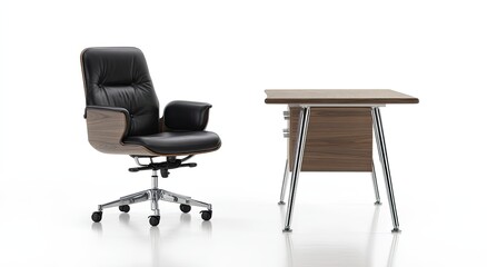 Modern office chair and desk against white background