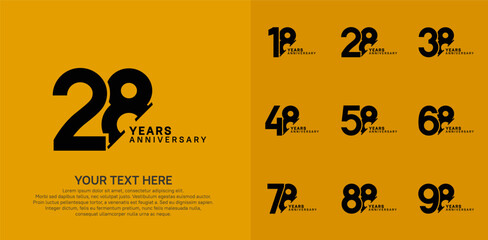 Anniversary logo set vector design, black color for celebration event