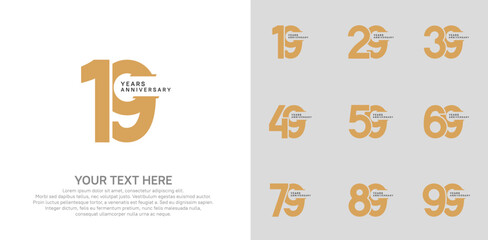 Anniversary logo set vector design, brown color for celebration event