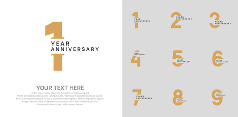Anniversary logo set vector design, brown color for celebration event