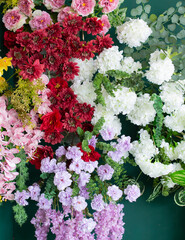 Colorful flowers on a green background