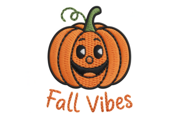 Happy Orange Pumpkin With Green Stem And Fall Vibes Text