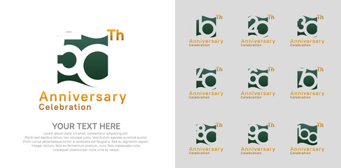 Anniversary logo set vector design, green and orange color for celebration event