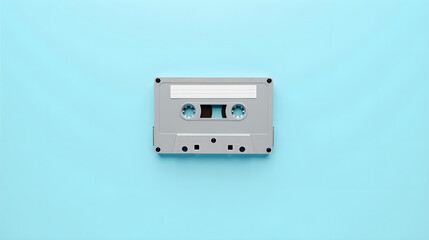 Obraz premium Silver Cassette Tape on Bright Blue Background 