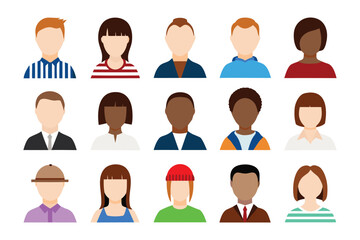 Diverse Faceless Portraits: A collection of 15 stylized portraits representing a diverse range of individuals, perfect for representing communities or inclusivity