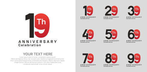 Anniversary logo set vector design, red color for celebration event