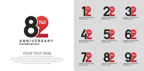 Anniversary logo set vector design, red color for celebration event