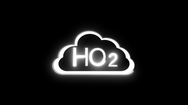 Glowing neon hydrogen peroxide with cloud icon animation. Neon sign cloud on black background.