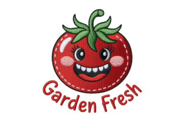 Happy tomato with garden fresh text smiling cartoon