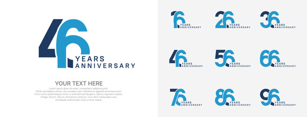 Anniversary logo set vector design, blue color for celebration event